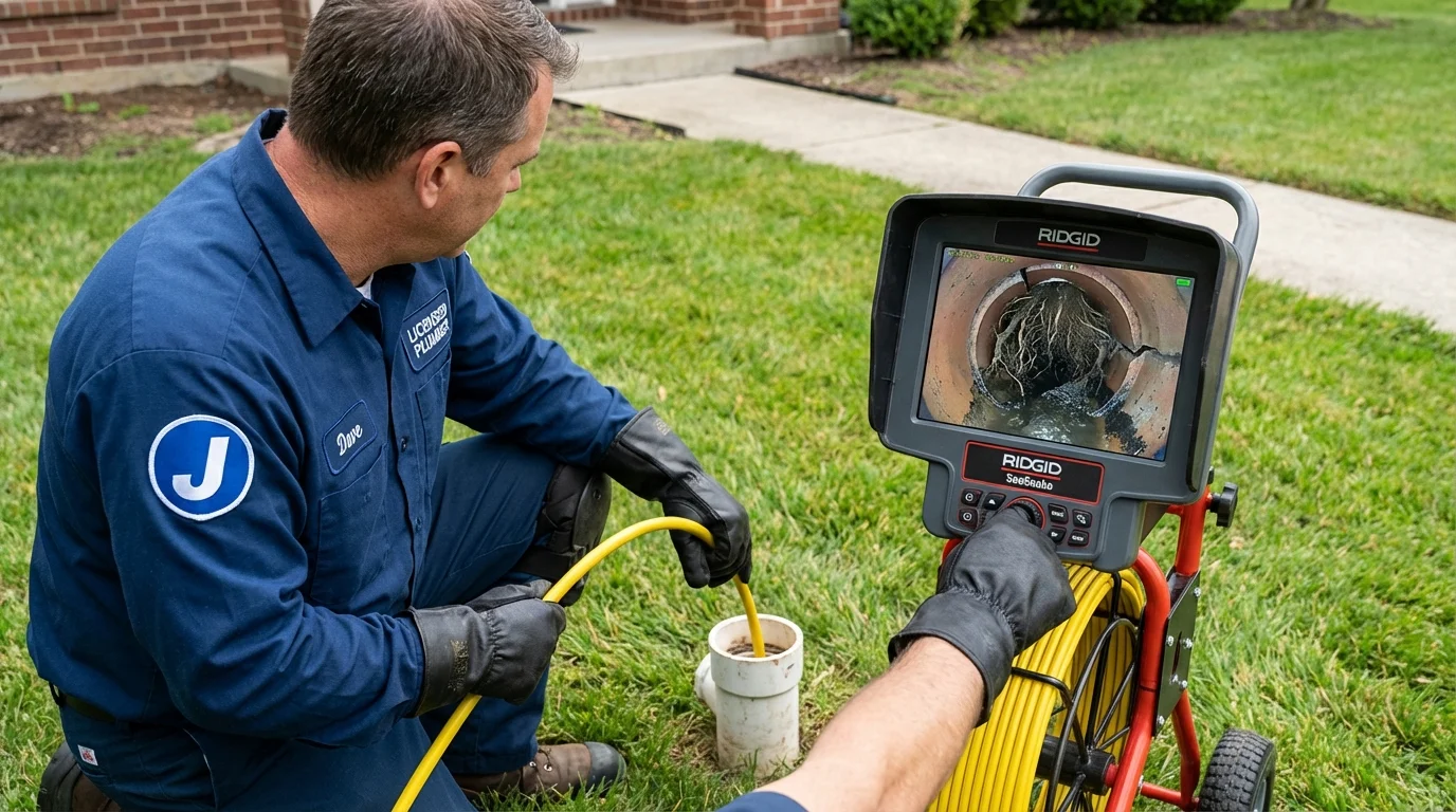 Sewer camera inspection being performed by Johns Plumbing LLC in Helmetta