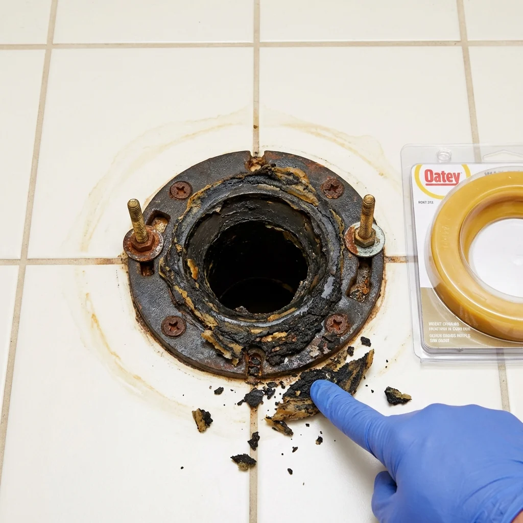 Failed wax ring showing water seepage at the base of a toilet in a Helmetta, NJ home