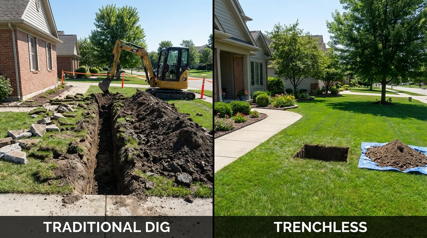 Trenchless sewer repair with minimal yard damage versus traditional excavation in Helmetta, NJ